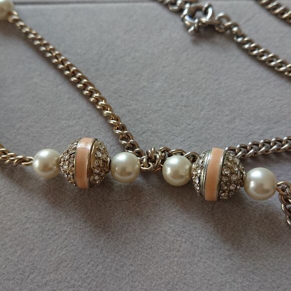 J. Crew faux pearl peach pave gold tone necklace - Picture 3 of 9